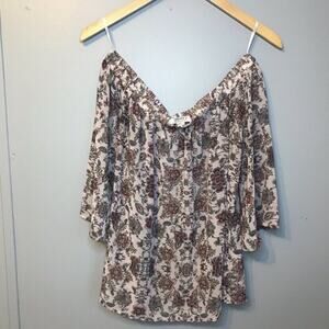 FOREVER 21 Contemporary Boho Floral Off Shoulder 3/4 Bell Sleeve Top Sz S EUC